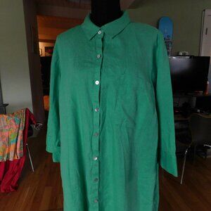 J.Jill Love Linen Green Petite XL Button Down Maxi Shirtdress 3/4 sleeve